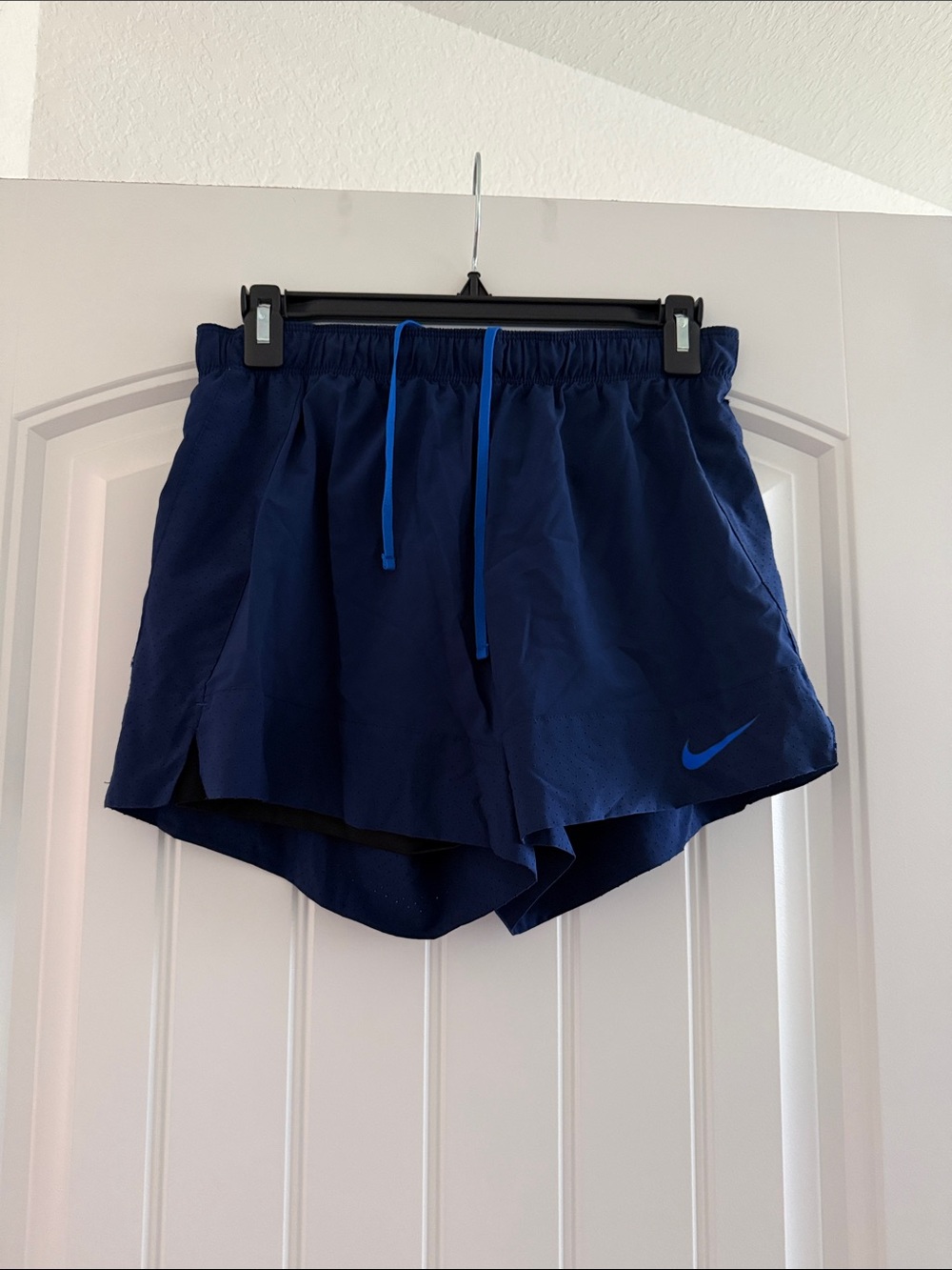 Nike Women's Navy Athletic Shorts with Blue Drawstring